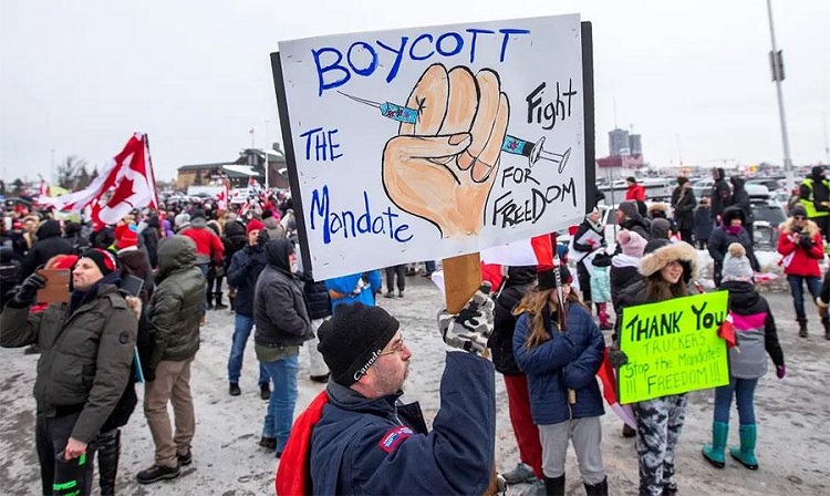 क्यानडामा देशव्यापी बन्दै खोपविरोधी प्रदर्शन