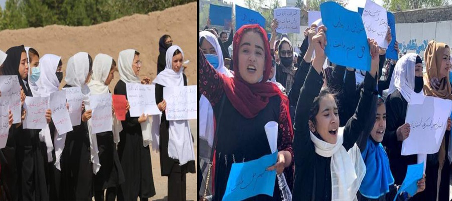 विद्यालय खोल्न माग गर्दै अफगानिस्तानमा महिला तथा छात्राहरुको प्रदर्शन