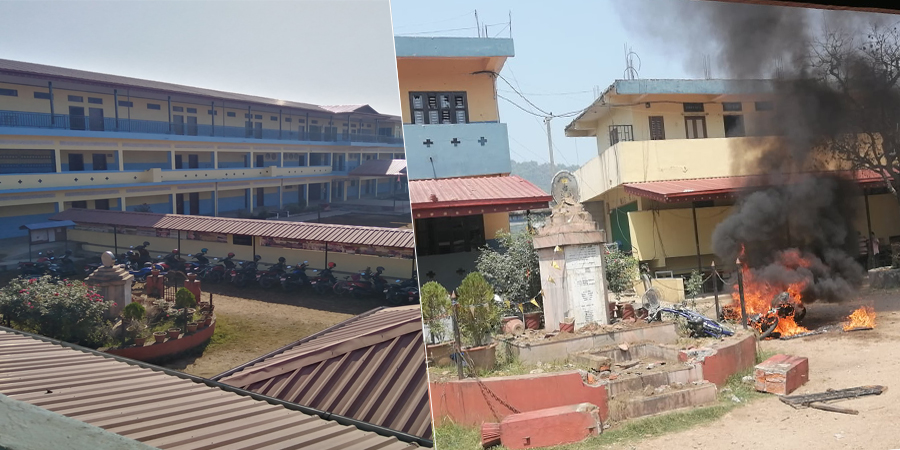 विद्यालय तनावग्रस्त, आगजनी र तोडफोडपछि परीक्षा प्रभावित