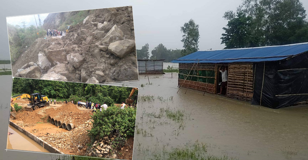 पहिरोले तीन राजमार्ग अवरुद्ध, झापामा एक सय घर डुबानमा